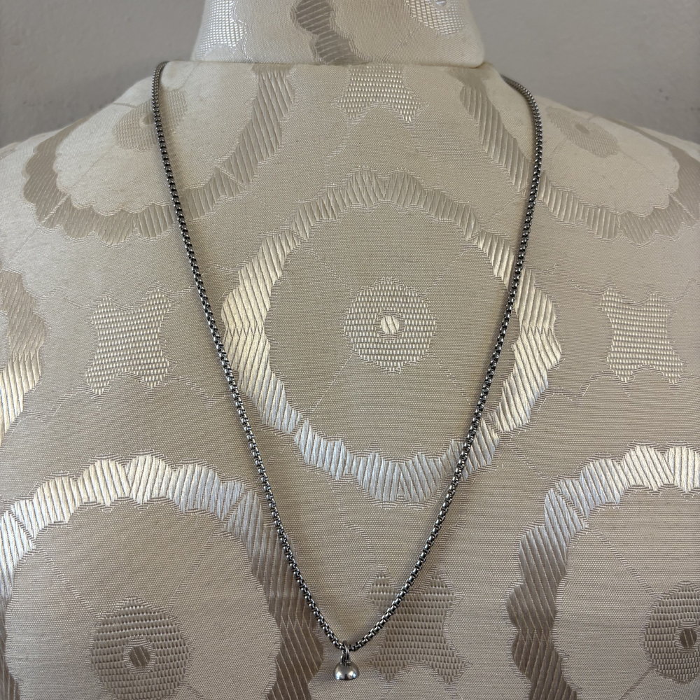 Box Chain Minimalist Sphere Pendant Necklace Silver Tone